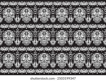 Design skulls patterns graphic print, It represents death in the next world, Design element for textile, fabric pattern design decorations templates and other designs.Used to make fabric.