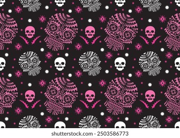 Design skulls patterns graphic print, It represents death in the next world, Design element for textile, fabric pattern design decorations templates and other designs.Used to make fabric.