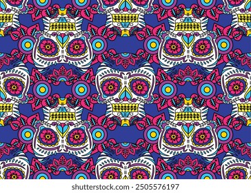 Design skulls patterns graphic print, It represents death in the next world, Design element for textile, fabric pattern design decorations templates and other designs.Used to make fabric.