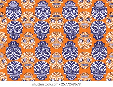 Design skulls patterns graphic print, It represents death in the next world, Design element for textile, fabric pattern design decorations templates and other designs.Used to make fabric.
