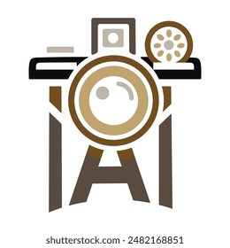 Diseña un logotipo de Vector elegante que combine la silueta de una cámara con la letra "A". Reflejando modernidad y creatividad, captura la esencia de la innovación visual