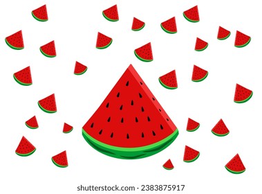 Design of a slice of watermelon and a small watermelon on a white background