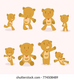 Design Of Small Teddy Bear Characters. Expression And Gestures Of Teddy Bears. Teddy Bears Vector.