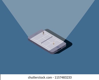 Design with smartphone where two men play tennis