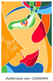 Design with smiling beauty face. With place for your text. Can be use for cards, illustrations, covers.