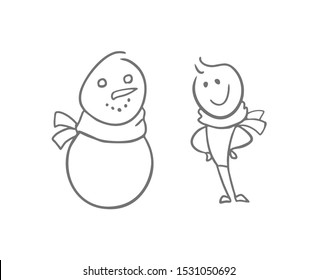 design of snow doll and man with scarf