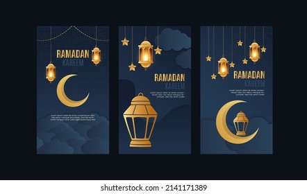 Design for Social Media Stories Pages about Ramadan with Dark Blue Gradient