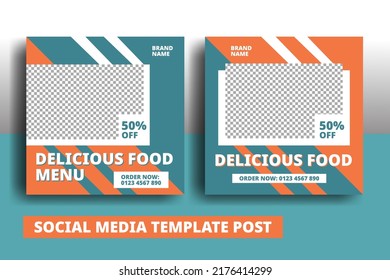 Design Of Social Media Template  For Food Category In Vintage Color Style  And Geometric Shape