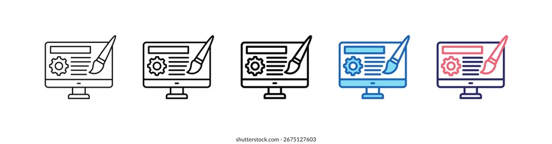Ícone De Software De Design Em 5 Estilos Diferentes Conjunto Coleção.