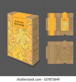 Design solid packing for pasta. Colored scanning carton for pasta. Black and white scanning carton for pasta.