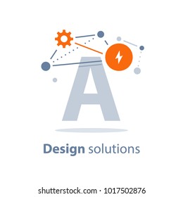 Design solutions, innovative technology, entertainment concept, educational resources, creativity, vector illustration