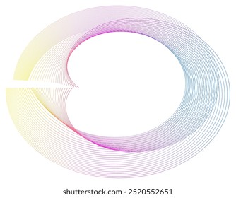Elementos de design. Onda de muitas linhas roxas anel círculo. Listras onduladas verticais abstratas sobre fundo branco isolado. Ilustração vetorial EPS 10