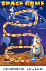 Design Space Boardgame astronaut, spaceship, rocket, UFO, step boardgame path