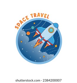 Design Space logo, Space badges, patches, emblems, badges and labels, sticker. Children friendly, cartoon design style,