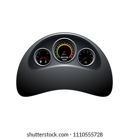 Design of speedometer, tachometer, fuel and heat panel. Dashboard template on white background.