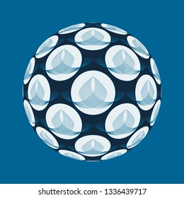 design sphere with linear retro pattern in blue shades