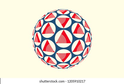 design sphere with triangles pattern in ivory blue red shades