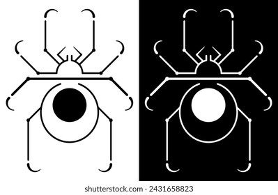 Design of spider, beetle in linear mechanical style. Scary line art insect, isolated element in steampunk motif. Spider graphic for icon, sign, symbol or logo. Vector black and white illustration.