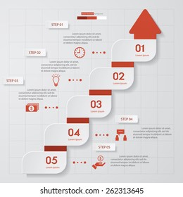 Design Spiral Arrow Chart 5 Steps Diagram template/graphic or website layout. Simple&Editable Vector.
