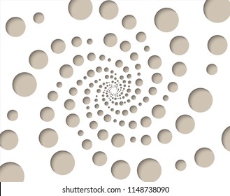 Design spiral with beige dots backdrop. Abstract background with points different size. Vector-art illustration. Geometric template for laser cutting.
