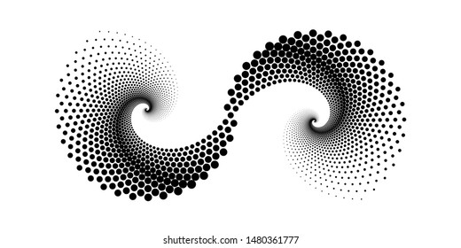Design spiral dots backdrop. Abstract decorative element. Vector-art illustration. No gradient
