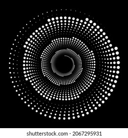 Design spiral dots backdrop. Abstract monochrome background. Optical art.
