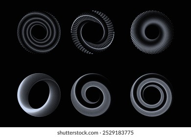 Design espiral pontos fundo. Resumo monocromático. Ilustração de arte vetorial. Sem gradiente, Elemento de design na moda para quadro, logotipo redondo, sinal, símbolo, web, impressões, cartazes, modelo, padrão.