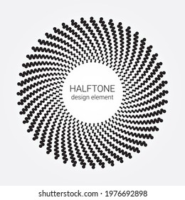 Design spiral dots backdrop. Halftone circle dots texture, pattern, object. Vector design element for various purposes. Circular dotted logo isolated on the white backdrop.