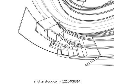 Design spiral elements. Vector rendering of 3d. Wire-frame style. The layers of visible and invisible lines are separated