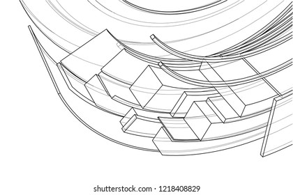 Design spiral elements. Vector rendering of 3d. Wire-frame style. The layers of visible and invisible lines are separated