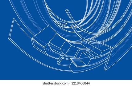 Design spiral elements. Vector rendering of 3d. Wire-frame style. The layers of visible and invisible lines are separated