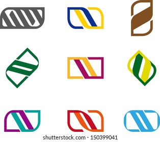 Design spiral, knot ,leaf logo element. Colorful "A", "D",  "V", "M","N", "U" letters icon set. You can use in biotechnology, energy and electricity equipment, computer medical science concept icon. 