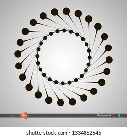 Design of spiral lines and dots. Abstract monochrome round background. Vector illustration without gradient