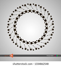 Design of spiral lines and dots. Abstract monochrome round background. Vector illustration without gradient