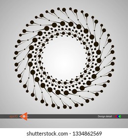 Design of spiral lines and dots. Abstract monochrome round background. Vector illustration without gradient
