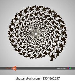 Design of spiral patterns. Abstract monochrome round background. Vector illustration without gradient