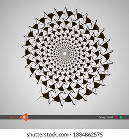 Design of spiral patterns. Abstract monochrome round background. Vector illustration without gradient
