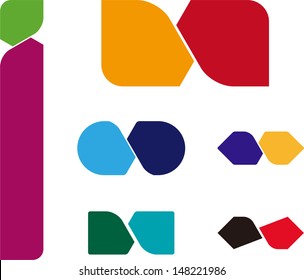 Design spiral, rotating tag logo element. Colorful cross ribbon vector icon template. Banners with tie, knot shape.