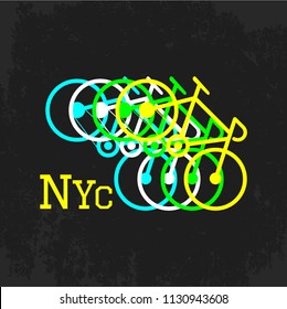 design of sportswear, t-shirt print, flat style, vector image, bicycle, sportswear, inscription new york