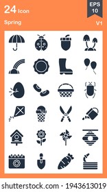 The design of the spring glyph icon pack vector illustration, this vector is suitable for icons, logos, illustrations, stickers, books, covers, etc.