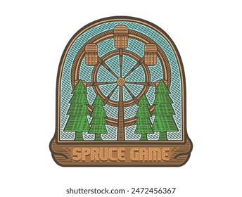 Design with a spruce game theme. With engraving style for t-shirts