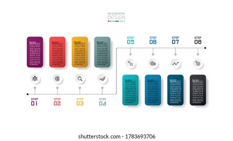 Design square 8 steps can use with business and marketing report,study and analysis results from vector infographic design.