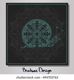 Design square brochure graphically depicting a snail. Background of the ornament. The theme of nature. Vector. It can be used in the package design, brochures, etc.There is a place for your text.