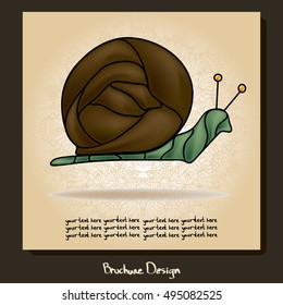 Design square brochure with graphically depicting a snail. The theme of nature. Vector. It can be used in the package design, brochures, logos, etc. There is a place for your text.