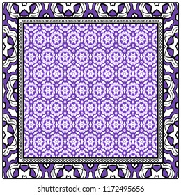 Design for square fashion print. For pocket, shawl, textile, bandanna. Geometric floral pattern. Vector illustration