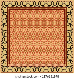 Design for square fashion print. For pocket, shawl, textile, bandanna. Geometric floral pattern. Vector illustration