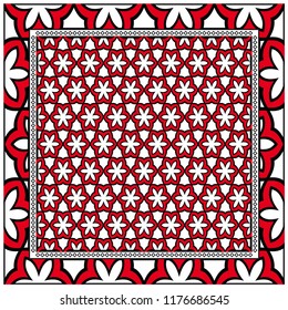 Design for square fashion print. For pocket, shawl, textile, bandanna. Geometric floral pattern. Vector illustration