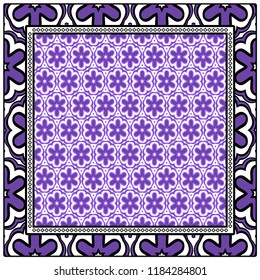 Design for square fashion print. For pocket, shawl, textile, bandanna. Geometric floral pattern. Vector illustration