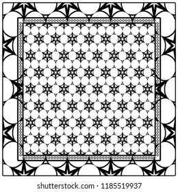 Design for square fashion print. For pocket, shawl, textile, bandanna. Geometric floral pattern. Vector illustration