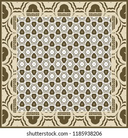 Design for square fashion print. For pocket, shawl, textile, bandanna. Geometric floral pattern. Vector illustration